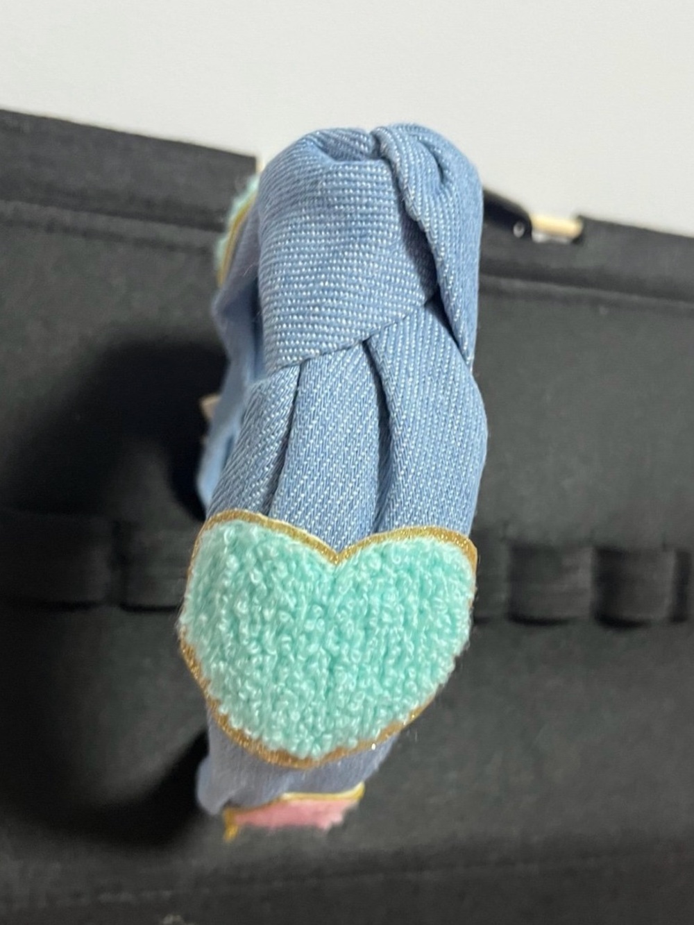 Denim Blue Headband with Mint Heart Accent